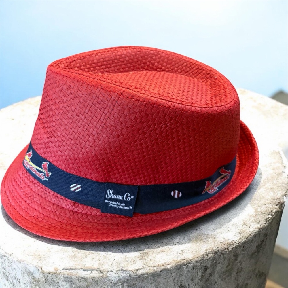 St. Louis Cardinals Red Straw Fedora Hat with Navy Band from Shane Co. size 58